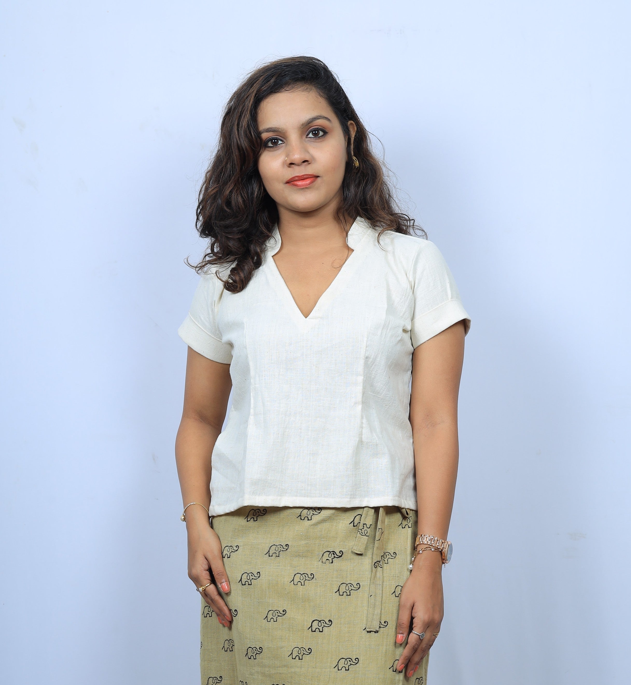 Chinese-Collared V-Neck Top