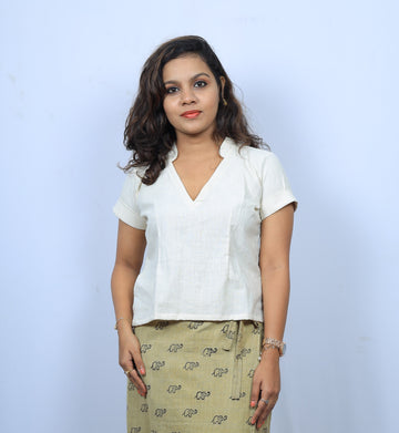 Chinese-Collared V-Neck Top