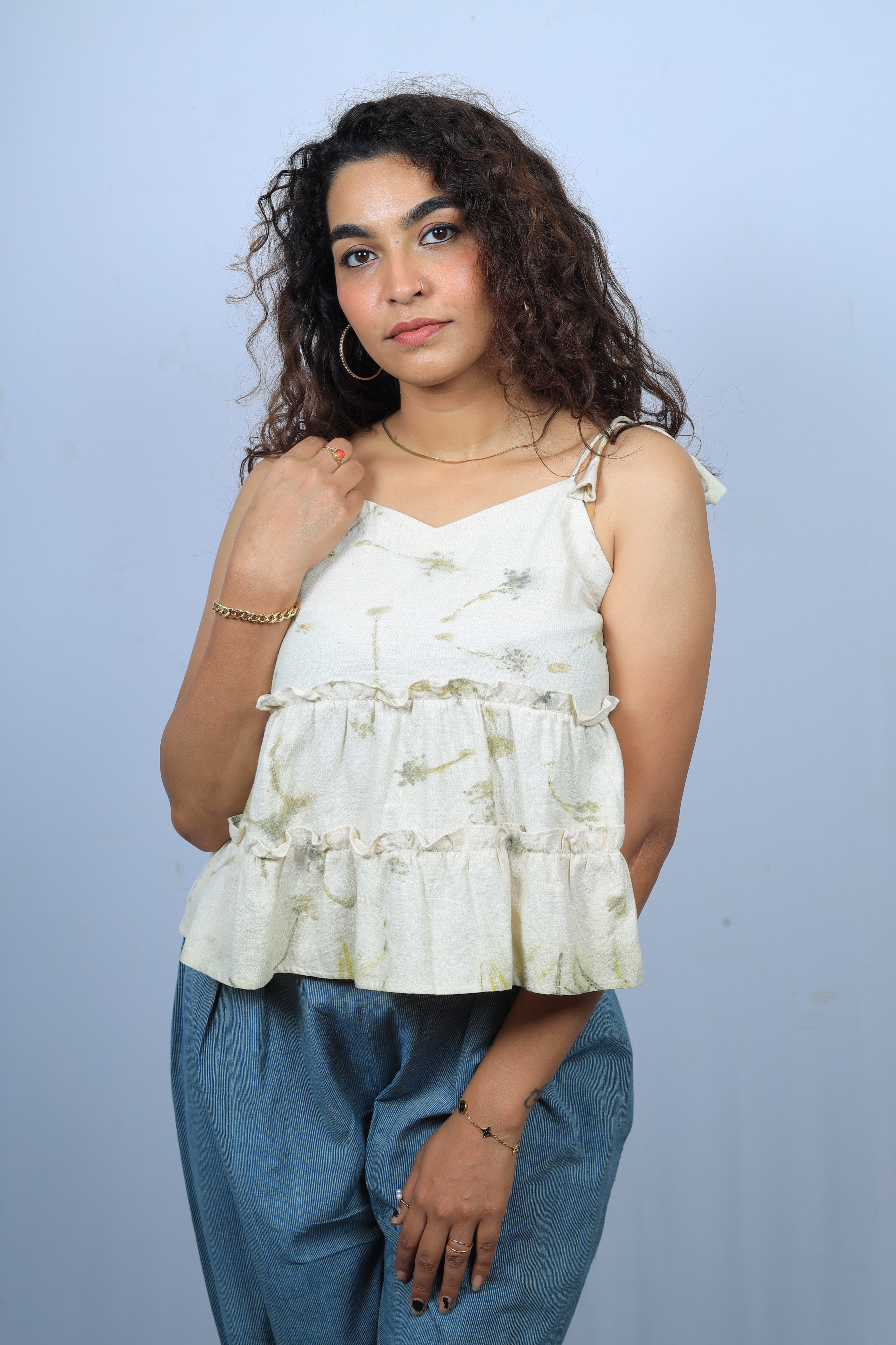 Ruffled Tie-Up Spaghetti Strap Top