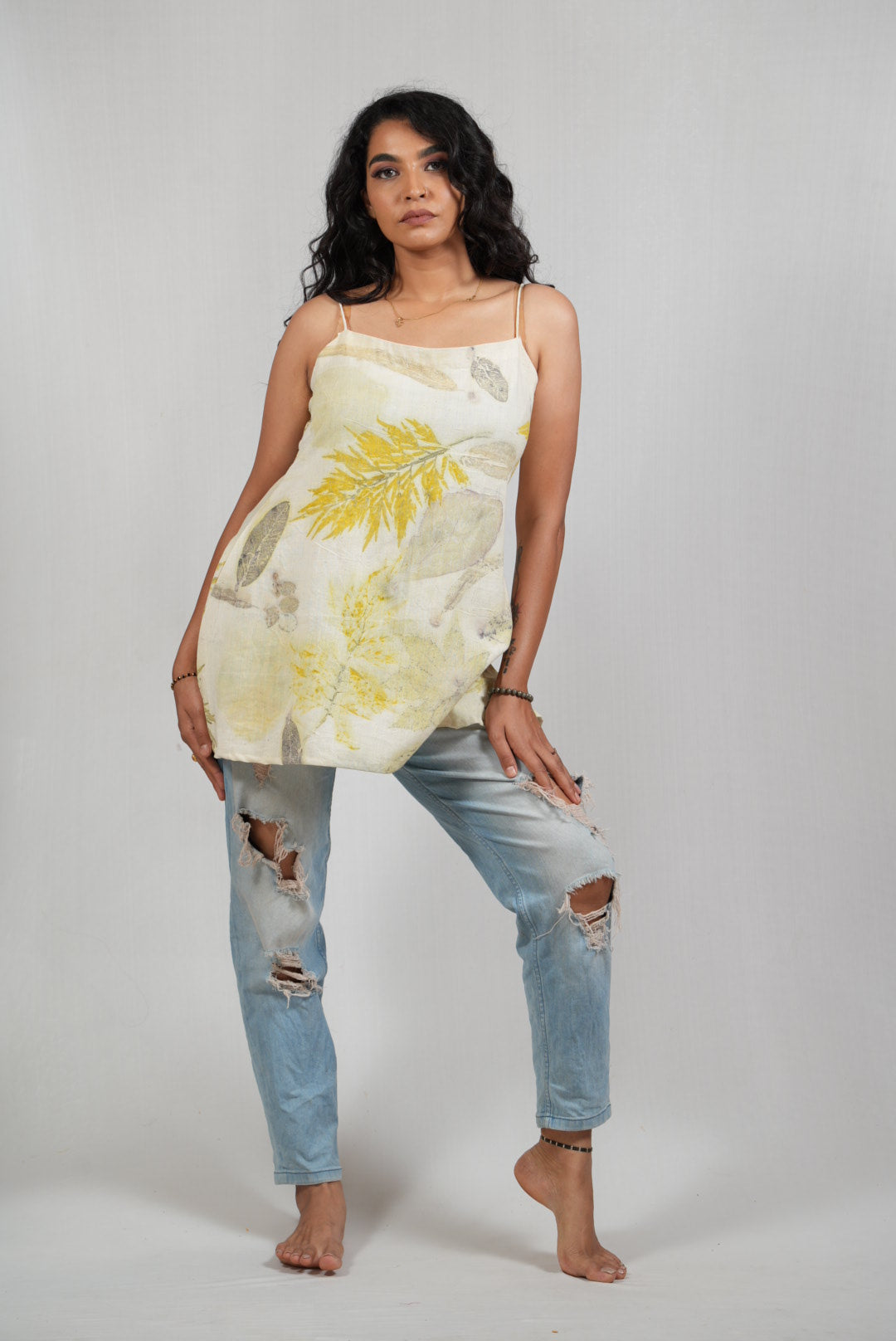 Leafage Spaghetti Strap Top